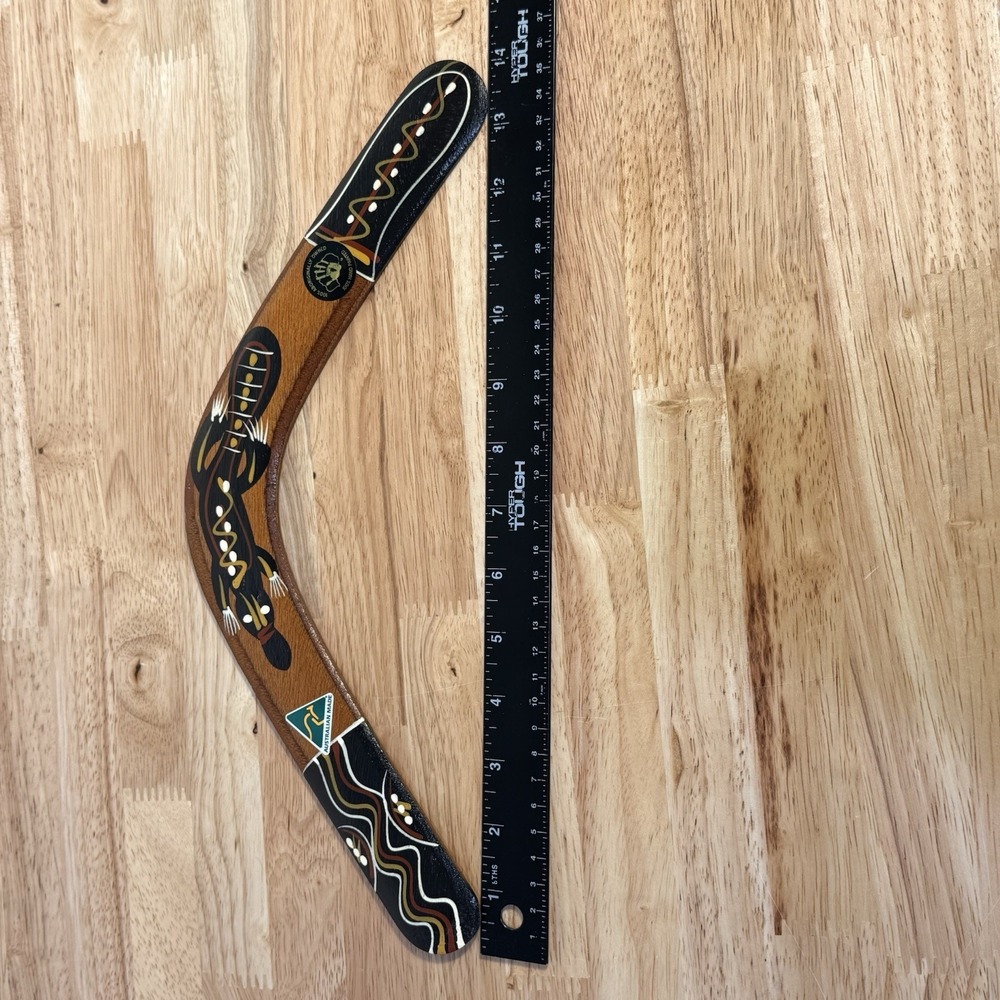 Australian Aboriginal Hand Painted Boomarang 14" Joe Skeen Indigenous Art Wood - Picture 7 of 10
